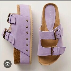 INTENTIONALLY Lavender LEATHER/suede Double Buckle  Sandals